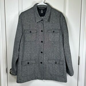 Dialogue Linen Cotton Blend Gray Black  Shirt/Jacket Safari Size Large